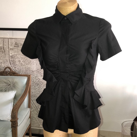 SEARLE black ruffle top size S - Picture 1 of 7